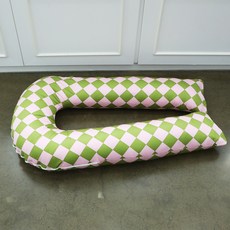 Daeil Company 鑽石格紋 U型身體抱枕套, 粉紅色 + 綠色