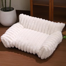 허니버블 반려동물 극세사 스트라이프 쇼파 방석, 화이트, 1개