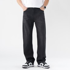 팀스핏 언탭트 남성용 빅사이즈 세미 와이드핏 워싱 데님팬츠 청바지