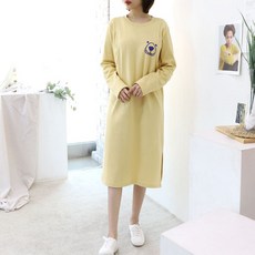 孕婦小熊印花長袖連身裙