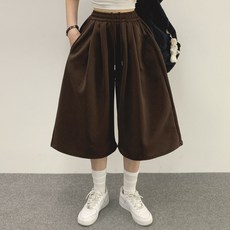 Withhuilin 女款三褶百慕達運動鬆緊帶長版短褲