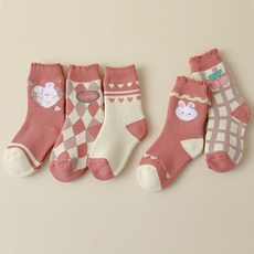 꼼지 여아용 S파일 러브래빗D17 도톰 보온 방한양말 5족 세트