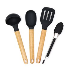 簡約木質矽膠廚具 4件組, 炭灰色
