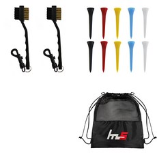 NAYASTYLE 高爾夫球桿頭清潔器 2入 + 塑膠高爾夫標準球梯 10入 + 收納袋套組, GFYP-32-3+167-2PU