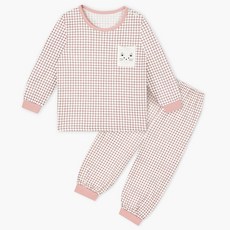 unifriend 童款棉質柔軟格紋小熊單層9分袖居家服套裝