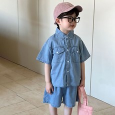 스타빈 아동용 포인트포켓 여름데님커플룩 상하의 세트