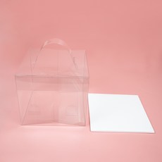 中央包裝 手提式PET蛋糕盒 2號 + 底座組合, 10套, 透明(蛋糕盒), 白色(底座)
