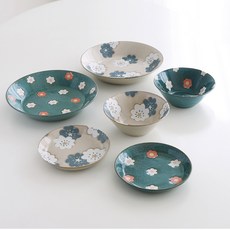 Loco Living 北歐花卉 2 件套, 碗 2p + 前盤 2p + 盤子 2p, 象牙色，綠色（碗，前盤，盤子）