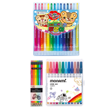 地球化學 透明彩色鉛筆 14色 + Tocobi Coma 三角橡皮擦鉛筆 TC-208 B + Monami 超級簽字筆 12色, 混合顏色, 1套