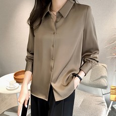 LUNAGIRL 女款緞面素色襯衫