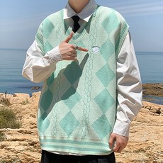 男款四季Sunday菱形圖案針織背心