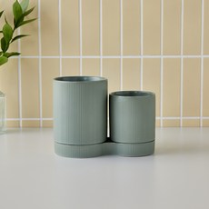 Modern House Line 雙格餐具筒 + 托盤組, 1套, 綠色