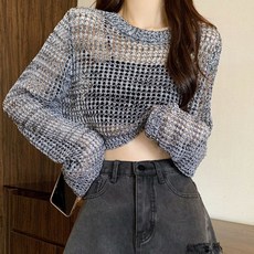 Theflow commerce 女款鏤空透視寬鬆版針織T恤