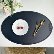 리나블루 접이식 테이블 방수 인조가죽 매트 타원형, 블랙