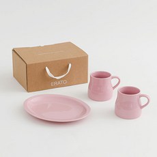 에라토 르네 머그 플레이트 2인 선물세트 3p, 핑크, 머그 2p + 타원접시 1p, 1세트