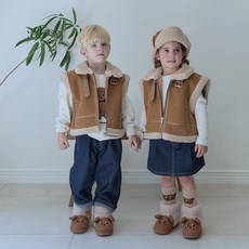 ROANJANE 兒童焦糖色羊羔毛背心