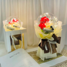 러블리팜 조화 매직 쁘띠 플라워 벌룬 꽃다발 ver 카네이션믹스 2p, 레드