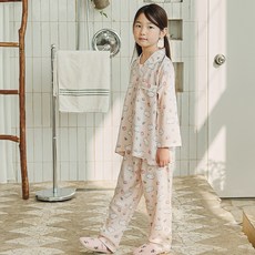 JJiniya 女童學生浪漫貓咪莫代爾長袖睡衣上下套裝