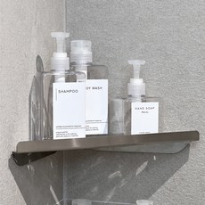 Everyweek 免鑽孔黏貼式304不鏽鋼霧面轉角置物架, 1個, 銀色