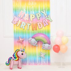 P&B UNITY 獨角獸彩虹派對拉簾氣球組, 混合顏色, 1套