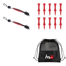 NAYASTYLE 高爾夫球桿頭清潔劑 2入 + PE高爾夫球梯 10入 + 收納袋組合 GFYP-10-2+169-4PU, 紅色(清潔劑), 紅色(球梯)