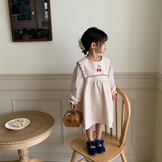 JOYMULTI 女童櫻桃圓點刺繡洋裝