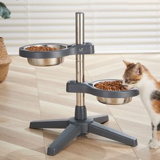 DING DONG PET 寵物角度高度可調升降不鏽鋼餐碗 2口 S, 1個, 灰色