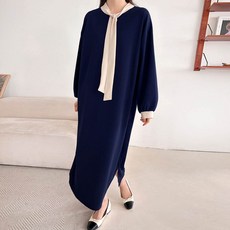 Bori Mom 蝴蝶結撞色大尺碼長版連身裙 孕婦裝 R795