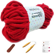 행복뜨기 소프트킹콩 털실 뜨개실 +바늘 20mm + 라벨 + 모자도안 세트, 1세트, 654 빨강