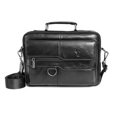 BLUEMOUNT 男士皮革休閒斜背包 CPZ7267, 黑色