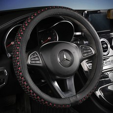 Ez2mk 스타일리쉬 통풍 스티어링 휠 핸들 커버 H01, 블랙 + 레드