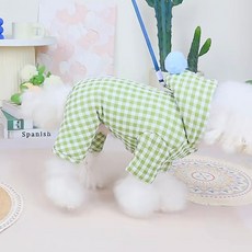 더플로우컴퍼니 반려동물 잔체크패턴 방울 모자 올인원 패딩, 그린, 1개