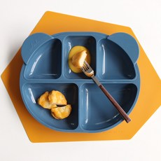 ade.l 孩童矽膠餐盤組, 土耳其藍, 3格餐盤(大)+3格餐盤(小)