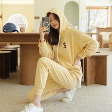PINKSISLY 女款印花米奇連帽運動上衣+長褲套裝