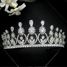 高級高品質鋯石婚禮公主裝飾派對皇冠, 銀色, 1個