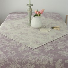 AND COTTON 紫羅蘭維多利亞花亞麻桌布, Natural, 4人用長方形桌巾(130*180cm)