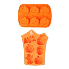 Cooking Plus 6格萬聖節南瓜矽膠模具+6格萬聖節角色模具 2入, 單色, 1套