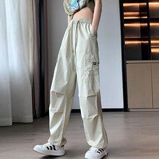 구디프 여성용 루즈 밴딩 스트레이트 카고 팬츠