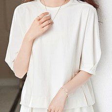 Paperments 女款透氣優雅泡泡袖圓領日常T恤 10405