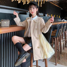 Orenjidamom 女童網紗雪紡彩帶立領大衣