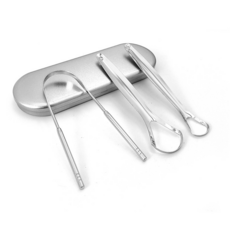 不銹鋼舌頭清潔器口腔護理套組 3 件+錫盒, 1套