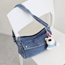 FROMHEAVEN Cabinya 休閒牛仔斜背包 + 鑰匙圈組, 淺藍色(斜背包) + 鑰匙圈(隨機出貨)