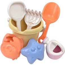 Sandy Toy 桶裝沙灘玩具灑水桶籃子7件組, 1組, 多色, 500克