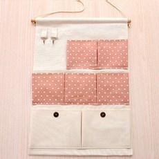 Market A居家裝飾壁掛多功能口袋收納盒 7格 2入, 粉色圓點