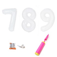 PARTYSHOW 數字鋁箔氣球 大 紀念日 789 + 手動打氣筒 + 點膠, 白色, 1套