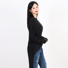 페이퍼먼츠 여성용 입술넥 무지 언발란스 긴팔 티셔츠 13712