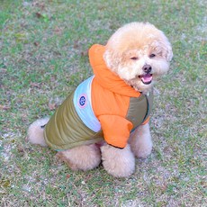 MAAH 강아지 멍끌레오 후드 패딩 하네스 올인원, 오렌지, 1개