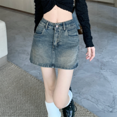 PEONIST 休閒A字包臀風短版迷你牛仔裙