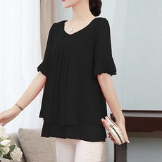 묘먀미 하늘하늘 2단 쉬폰 롱블라우스 MMM416