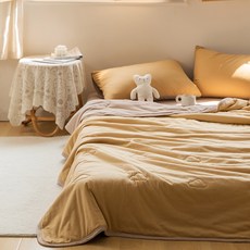 타니 A급 니트순면 이불 + 베게커버 2p 세트, 노랑카키